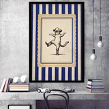 Whimsical Dancing Cowboy Cat, Funny Western Nursery Art, Retro Striped Cat Lover Gift Idea, Framed Art Print, Fine Art Wall Decor