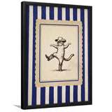 Whimsical Dancing Cowboy Cat, Funny Western Nursery Art, Retro Striped Cat Lover Gift Idea, Framed Art Print, Fine Art Wall Decor
