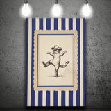 Whimsical Dancing Cowboy Cat, Funny Western Nursery Art, Retro Striped Cat Lover Gift Idea, Canvas Print Wall Art, Wall Decor