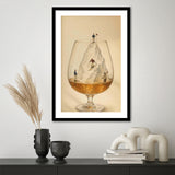 Whiskey Ski, Tiny Skiers Cocktail Framed Wall Art, Ice Mountain Art Print, Framed Art Print White Border
