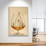 Whiskey Ski, Tiny Skiers Cocktail Framed Wall Art, Ice Mountain Art Print, Framed Canvas Print, Floating Frame