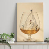 Whiskey Ski, Tiny Skiers Cocktail Framed Wall Art, Ice Mountain Art Print, Canvas Print Wall Art, Wall Decor