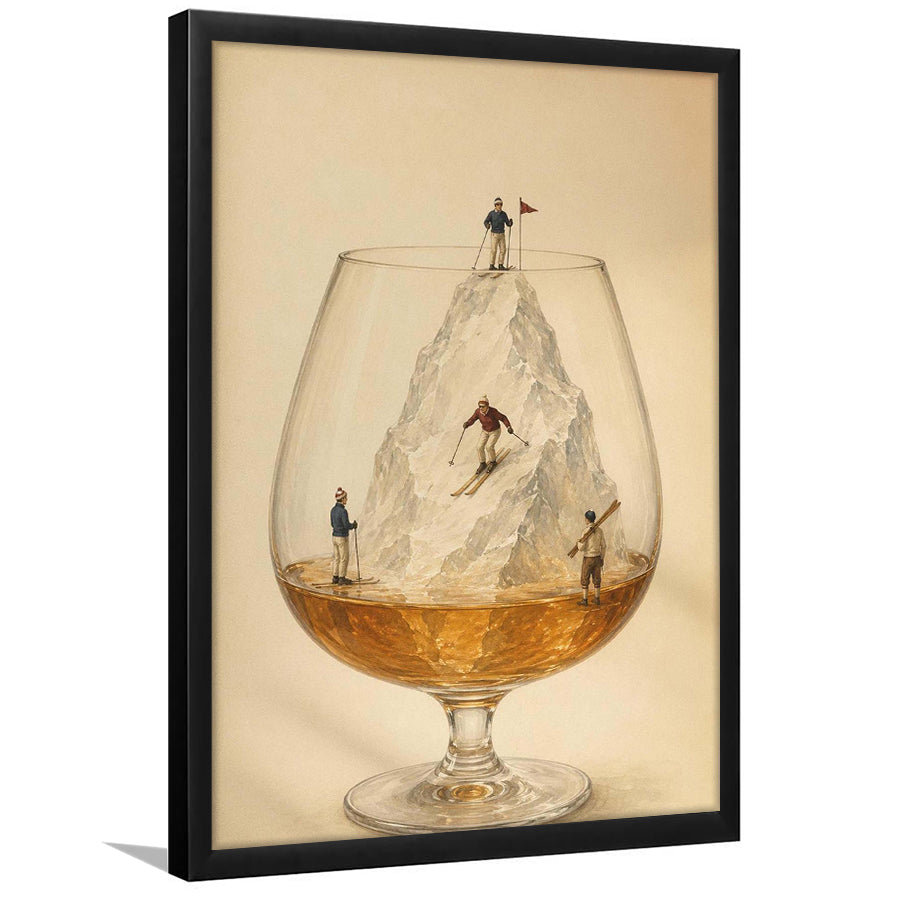 Whiskey Ski, Tiny Skiers Cocktail Framed Wall Art, Ice Mountain Art Print, Framed Art Print, Fine Art Wall Decor