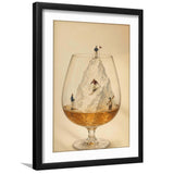 Whiskey Ski, Tiny Skiers Cocktail Framed Wall Art, Ice Mountain Art Print, Framed Art Print White Border