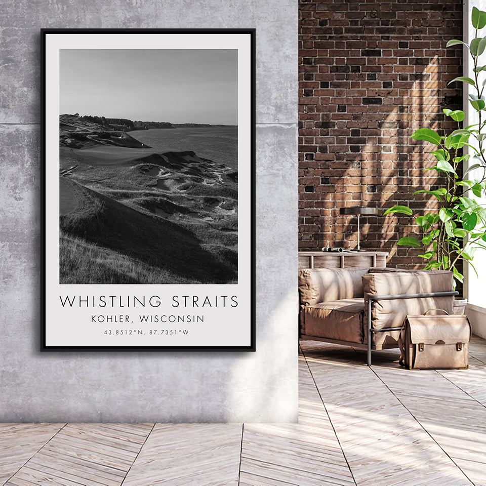 Whistling Straits Golf Resort, Straits Course Hole 3, Kohler, Wisconsin, Golf Art Print, Framed Canvas Print Wall Art