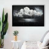 White Cloud Raining Oil Painting Vintage Dark Art, Framed Canvas Print Wall Art Decor,Floating Frame