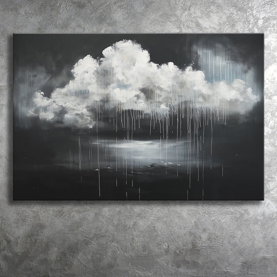White Cloud Raining Oil Painting vintage Dark Art, Canvas Print Wall Art Decor, Landscape Art Print