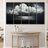 White Cloud Raining Oil Painting Vintage Dark Art, Extra Large Multi 5 Panel Canvas Print Wall Art Decor