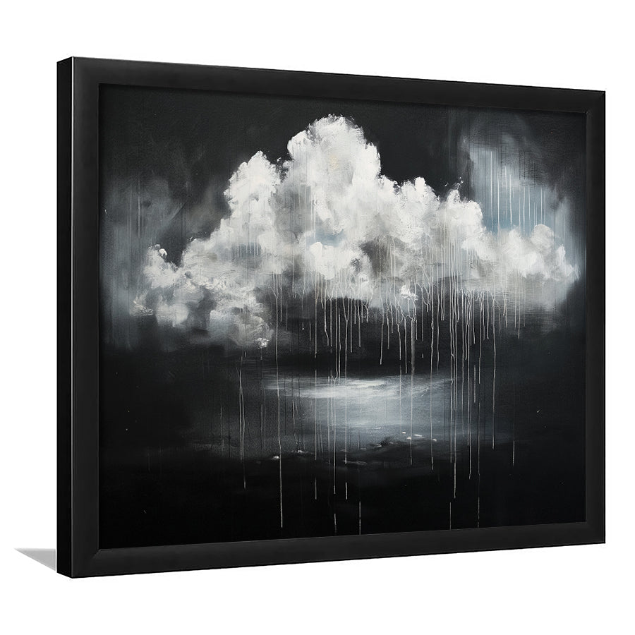 White Cloud Raining Oil Painting Vintage Dark Art, Framed Art Print Wall Decor, Framed Picture