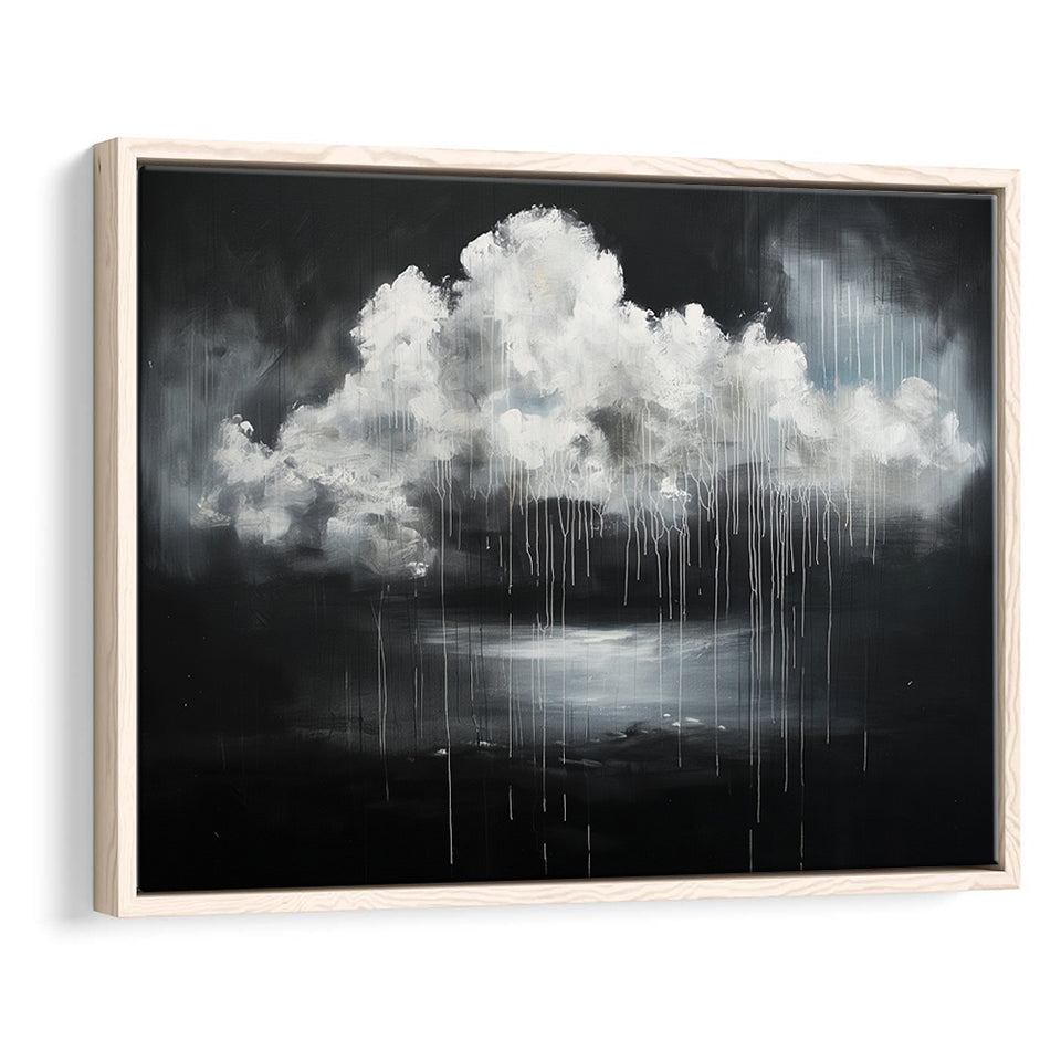 White Cloud Raining Oil Painting Vintage Dark Art, Framed Canvas Print Wall Art Decor,Floating Frame