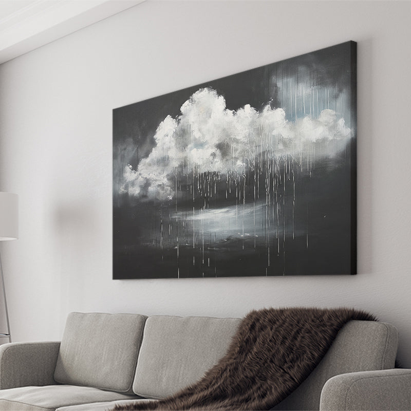 White Cloud Raining Oil Painting vintage Dark Art, Canvas Print Wall Art Decor, Landscape Art Print
