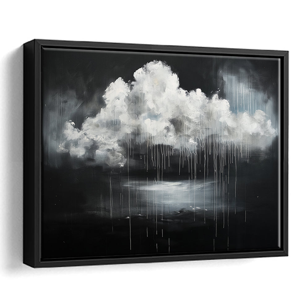 White Cloud Raining Oil Painting Vintage Dark Art, Framed Canvas Print Wall Art Decor,Floating Frame
