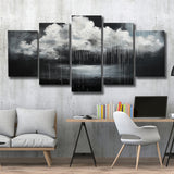 White Cloud Raining Oil Painting Vintage Dark Art, Multi Panel Canvas Print Wall Art Decor, 5 Mixed Panel