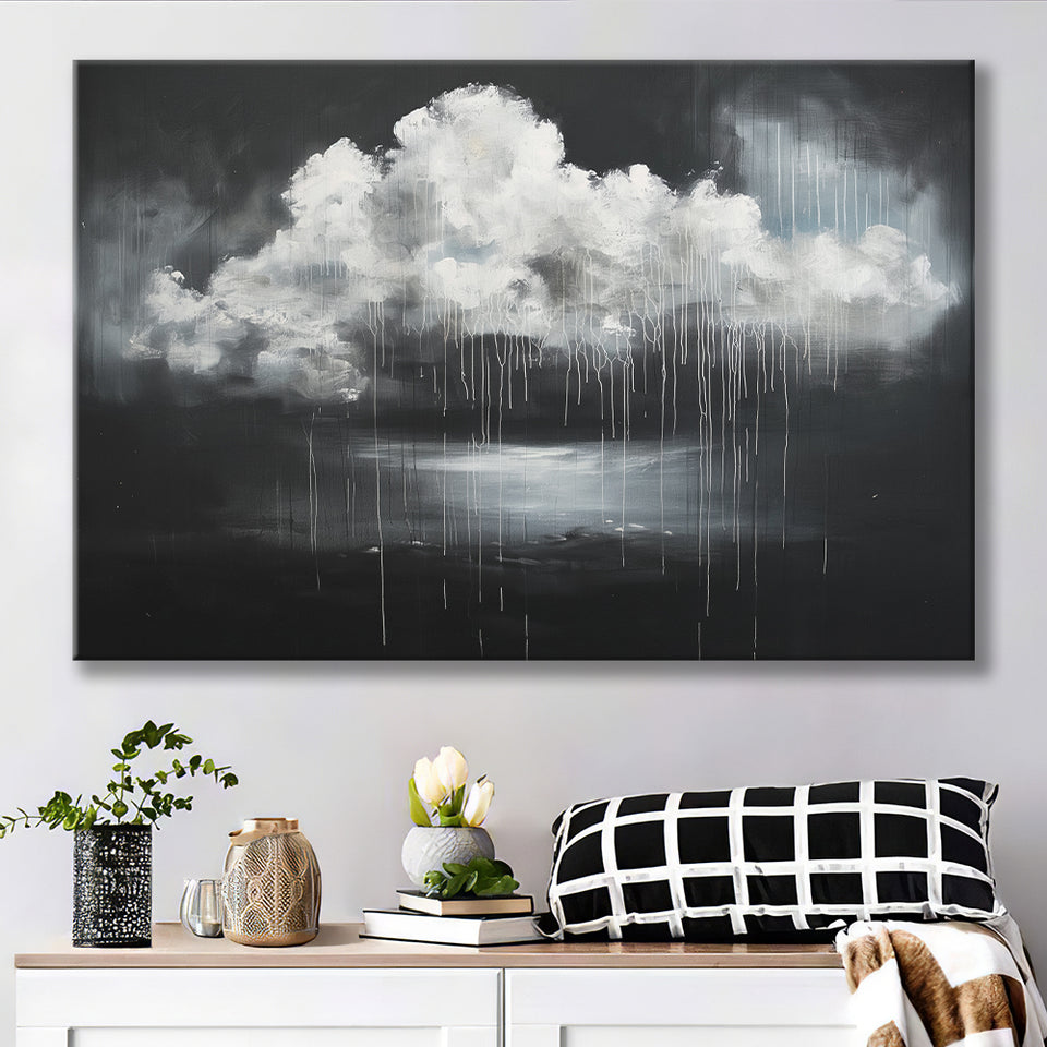 White Cloud Raining Oil Painting vintage Dark Art, Canvas Print Wall Art Decor, Landscape Art Print