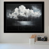 White Cloud Raining Oil Painting Vintage Dark Art, Framed Art Print Wall Decor, Framed Picture