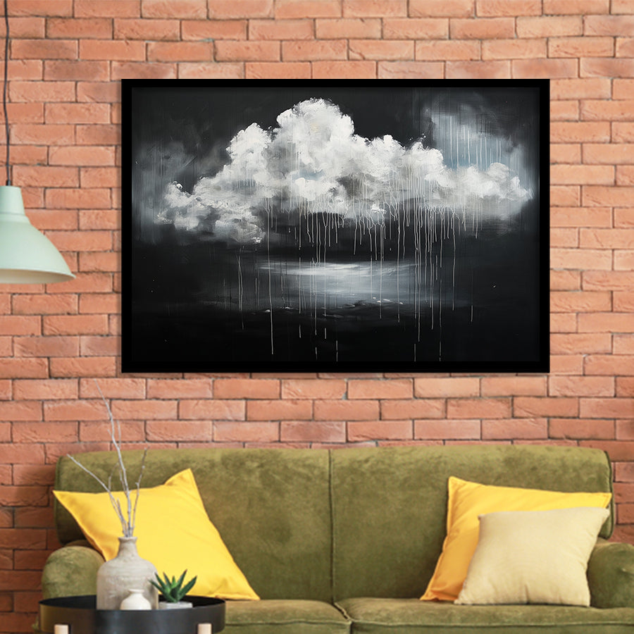 White Cloud Raining Oil Painting Vintage Dark Art, Framed Art Print Wall Decor, Framed Picture