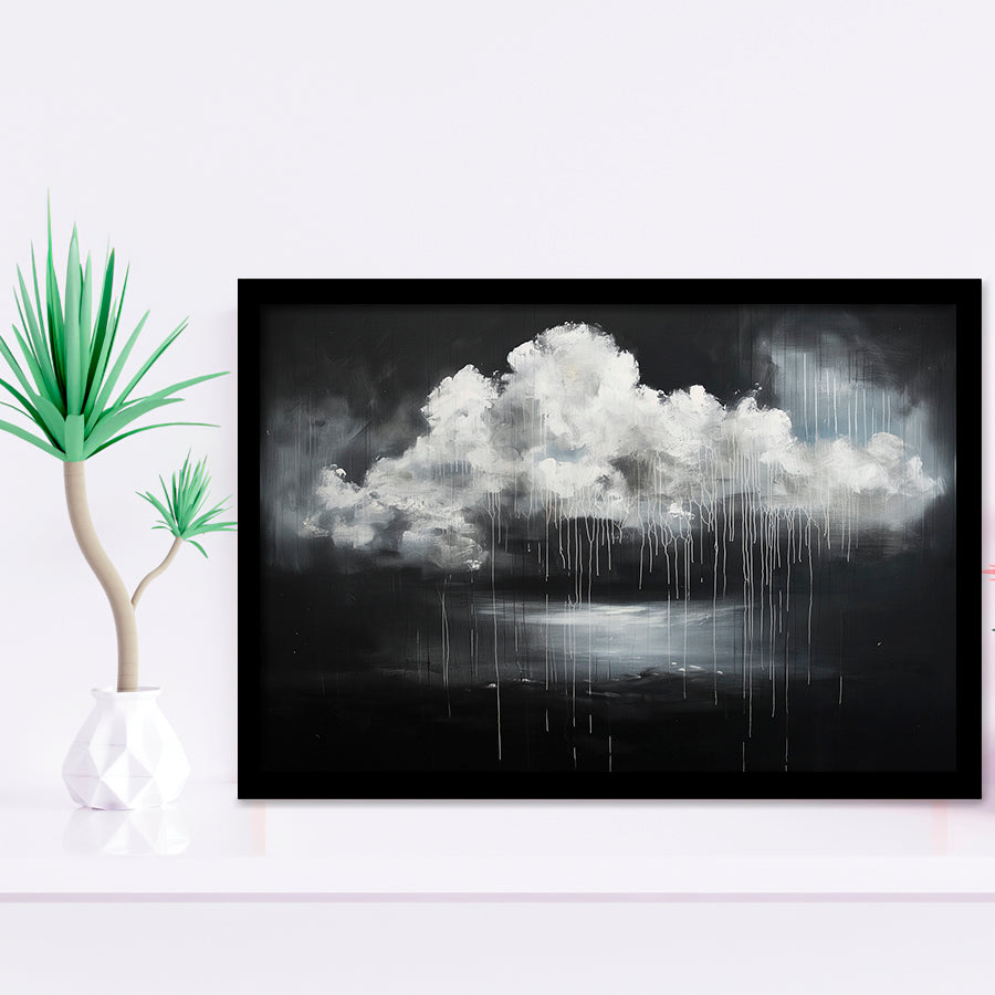 White Cloud Raining Oil Painting Vintage Dark Art, Framed Art Print Wall Decor, Framed Picture
