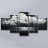 White Cloud Raining Oil Painting Vintage Dark Art, Multi Panel Canvas Print Wall Art Decor, 5 Mixed Panel