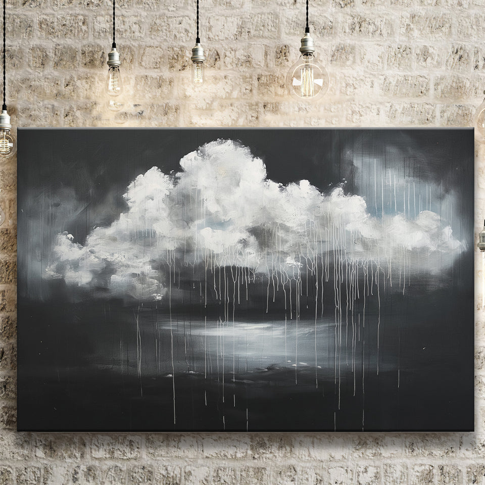 White Cloud Raining Oil Painting vintage Dark Art, Canvas Print Wall Art Decor, Landscape Art Print