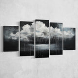 White Cloud Raining Oil Painting Vintage Dark Art, Multi Panel Canvas Print Wall Art Decor, 5 Mixed Panel
