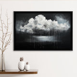 White Cloud Raining Oil Painting Vintage Dark Art, Framed Canvas Print Wall Art Decor,Floating Frame