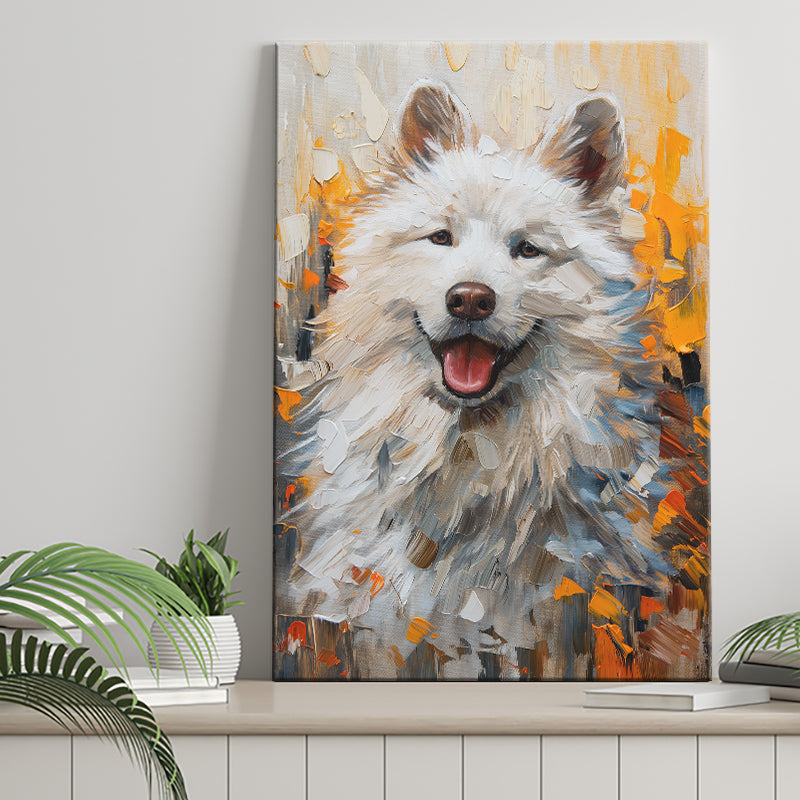 White Samoyed Dog, Dog Portrait Oil Painting, Pet Lover Art, Canvas Prints Wall Art Decor, Painting Canvas