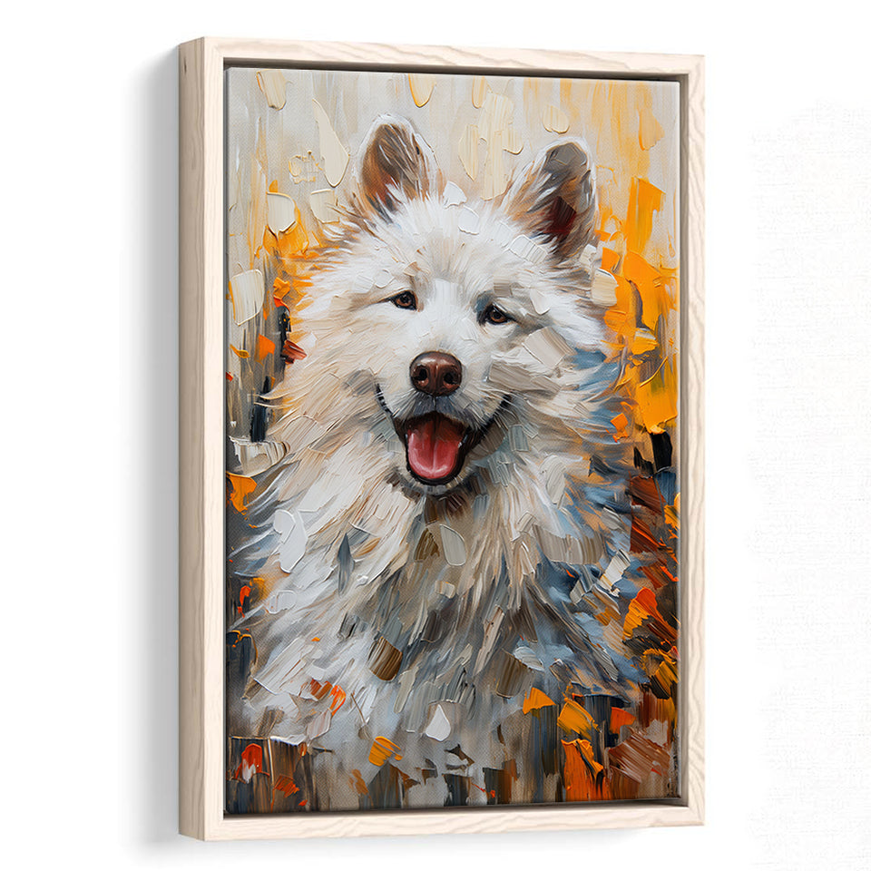 White Samoyed Dog, Dog Portrait Oil Painting, Pet Lover Art, Framed Canvas Prints Wall Art Decor, Floating Frame