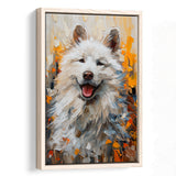 White Samoyed Dog, Dog Portrait Oil Painting, Pet Lover Art, Framed Canvas Prints Wall Art Decor, Floating Frame