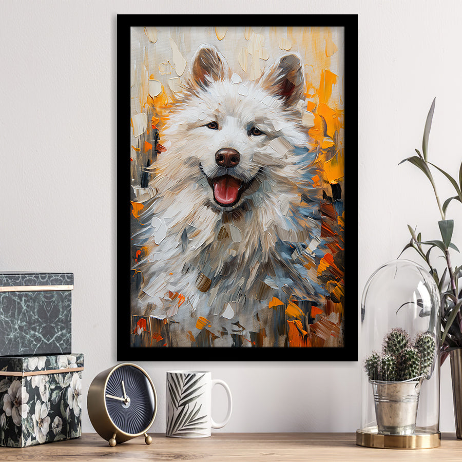 White Samoyed Dog, Dog Portrait Oil Painting, Pet Lover Art, Framed Art Prints Wall Art Decor, Framed Picture Print