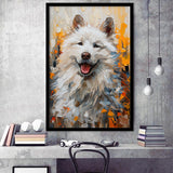 White Samoyed Dog, Dog Portrait Oil Painting, Pet Lover Art, Framed Art Prints Wall Art Decor, Framed Picture Print