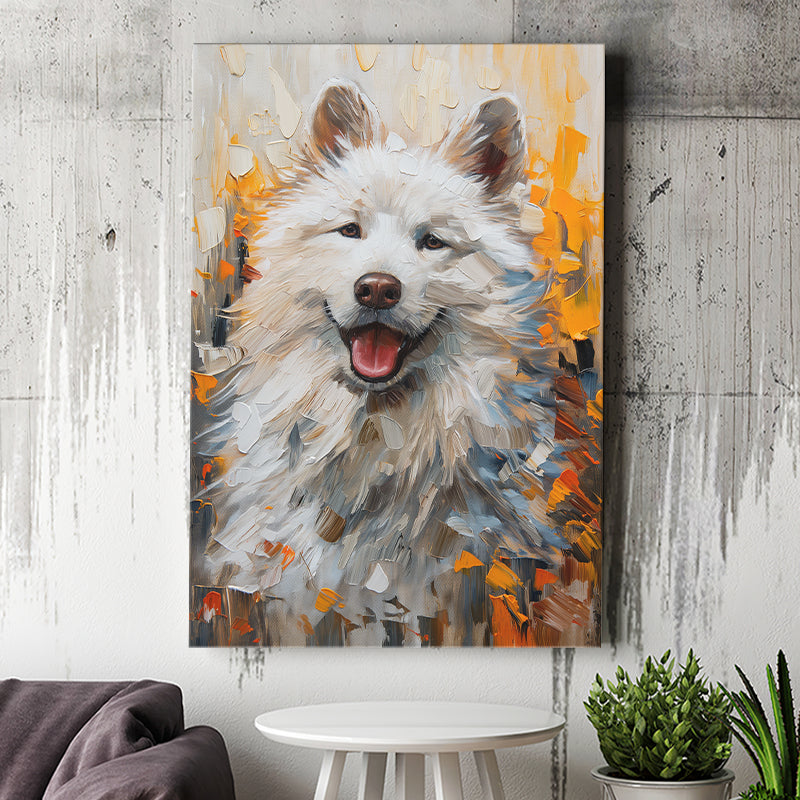 White Samoyed Dog, Dog Portrait Oil Painting, Pet Lover Art, Canvas Prints Wall Art Decor, Painting Canvas