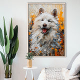 White Samoyed Dog, Dog Portrait Oil Painting, Pet Lover Art, Framed Canvas Prints Wall Art Decor, Floating Frame