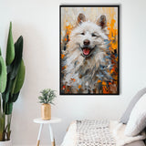 White Samoyed Dog, Dog Portrait Oil Painting, Pet Lover Art, Framed Canvas Prints Wall Art Decor, Floating Frame