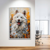 White Samoyed Dog, Dog Portrait Oil Painting, Pet Lover Art, Framed Canvas Prints Wall Art Decor, Floating Frame