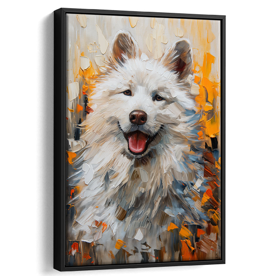 White Samoyed Dog, Dog Portrait Oil Painting, Pet Lover Art, Framed Canvas Prints Wall Art Decor, Floating Frame