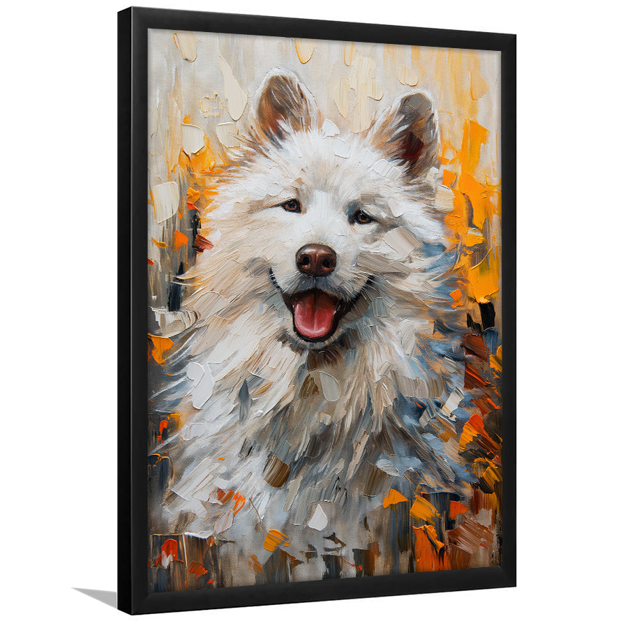 White Samoyed Dog, Dog Portrait Oil Painting, Pet Lover Art, Framed Art Prints Wall Art Decor, Framed Picture Print