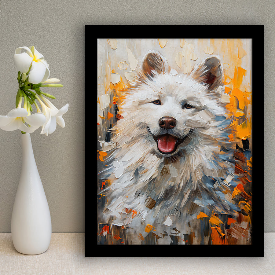 White Samoyed Dog, Dog Portrait Oil Painting, Pet Lover Art, Framed Art Prints Wall Art Decor, Framed Picture Print