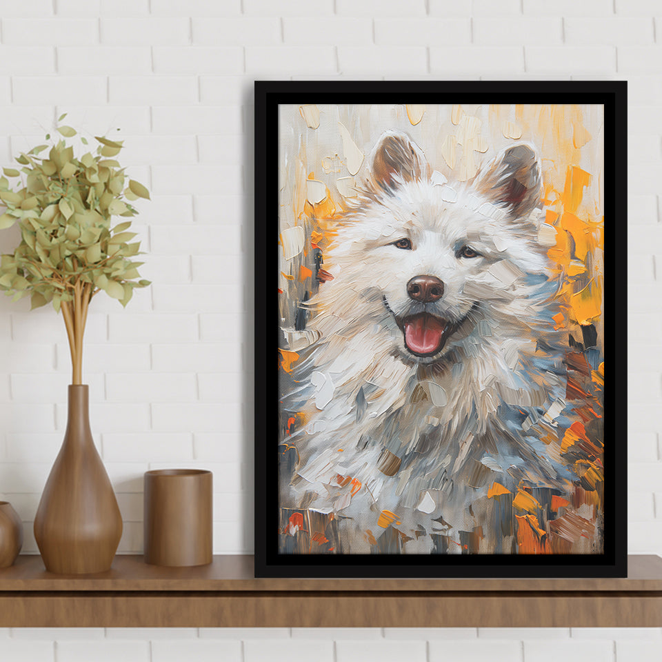 White Samoyed Dog, Dog Portrait Oil Painting, Pet Lover Art, Framed Canvas Prints Wall Art Decor, Floating Frame