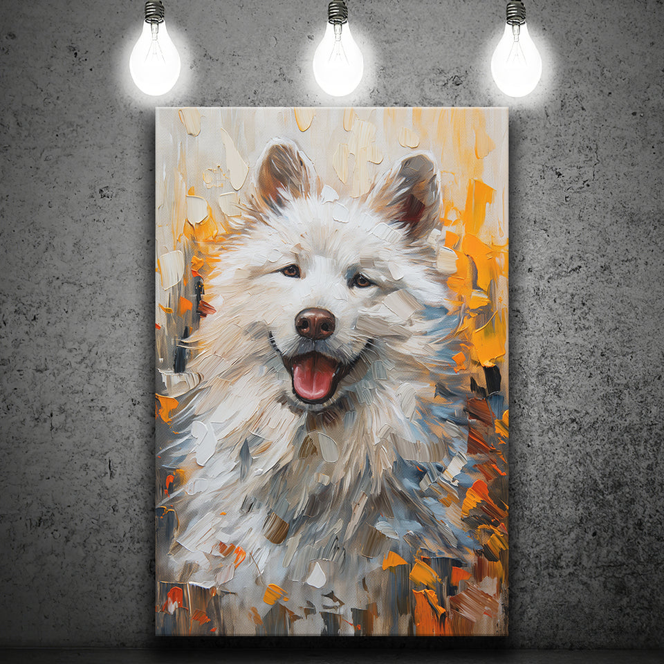 White Samoyed Dog, Dog Portrait Oil Painting, Pet Lover Art, Canvas Prints Wall Art Decor, Painting Canvas