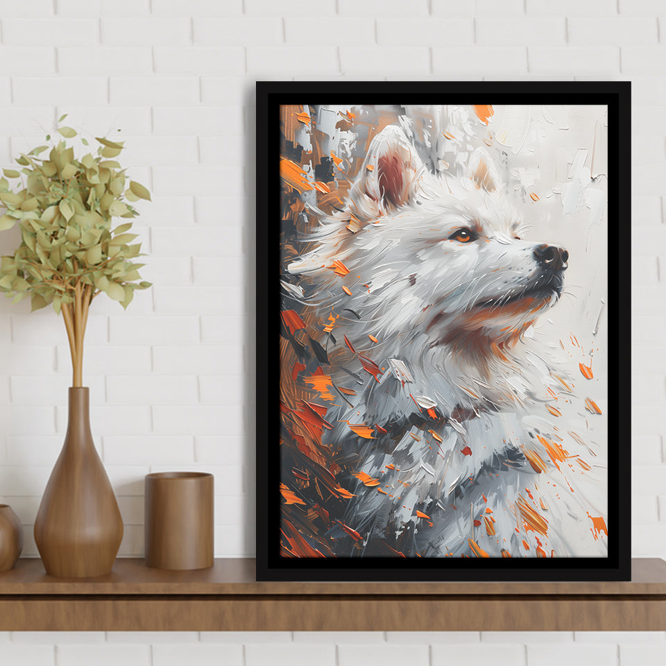 White Samoyed  Portrait, Dog Oil Painting, Pet Lover Art, Framed Canvas Prints Wall Art Decor, Floating Frame