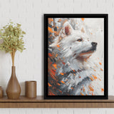 White Samoyed  Portrait, Dog Oil Painting, Pet Lover Art, Framed Canvas Prints Wall Art Decor, Floating Frame