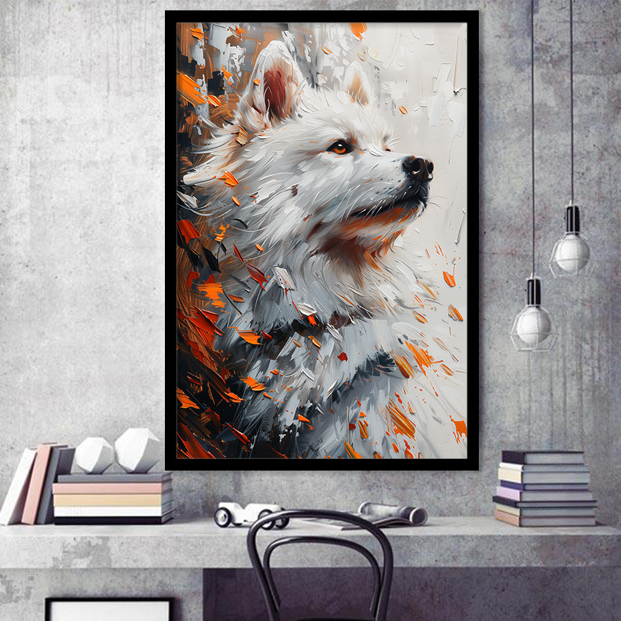 White Samoyed  Portrait, Dog Oil Painting, Pet Lover Art, Framed Art Prints Wall Art Decor, Framed Picture Print