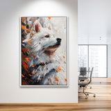 White Samoyed  Portrait, Dog Oil Painting, Pet Lover Art, Framed Canvas Prints Wall Art Decor, Floating Frame