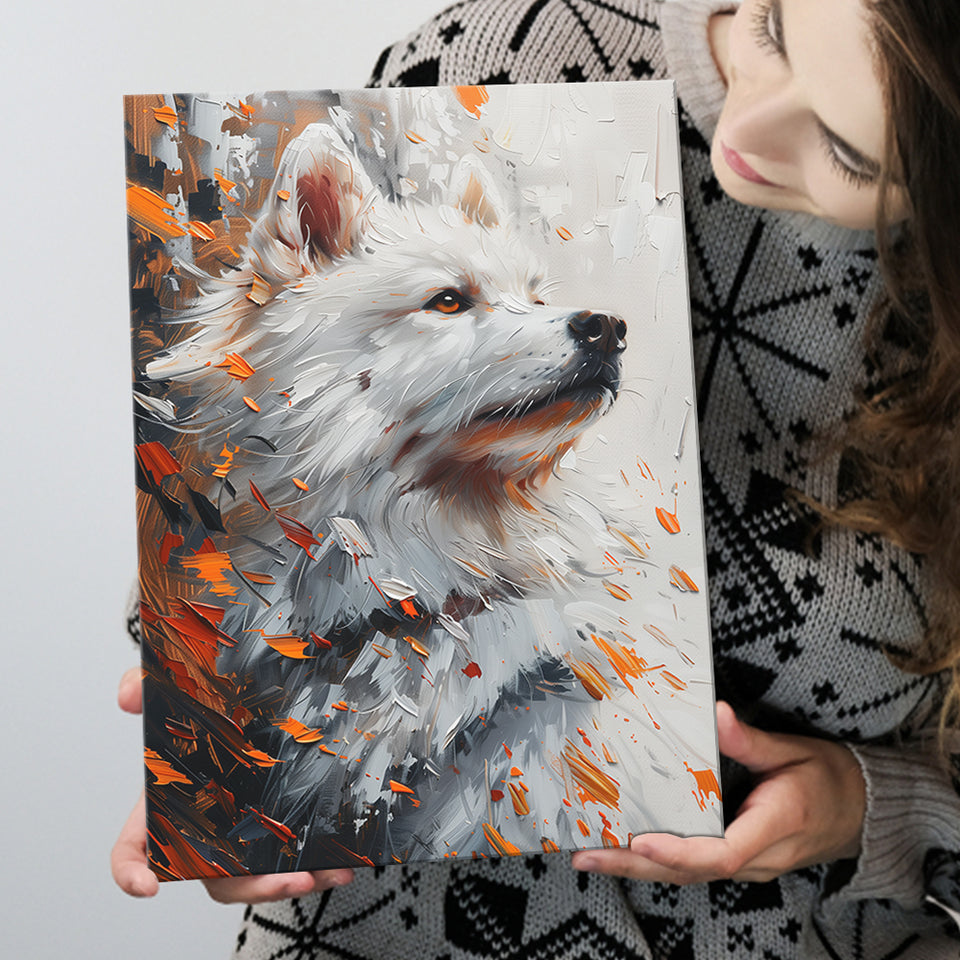 White Samoyed  Portrait, Dog Oil Painting, Pet Lover Art, Canvas Prints Wall Art Decor, Painting Canvas