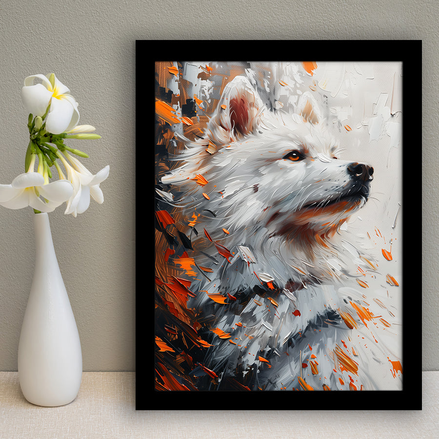 White Samoyed  Portrait, Dog Oil Painting, Pet Lover Art, Framed Art Prints Wall Art Decor, Framed Picture Print