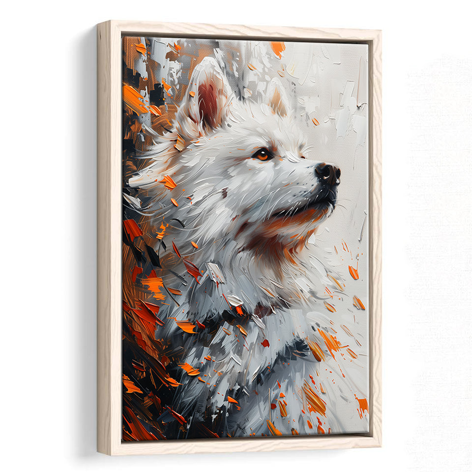 White Samoyed  Portrait, Dog Oil Painting, Pet Lover Art, Framed Canvas Prints Wall Art Decor, Floating Frame