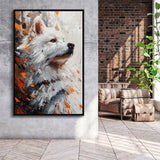 White Samoyed  Portrait, Dog Oil Painting, Pet Lover Art, Framed Canvas Prints Wall Art Decor, Floating Frame