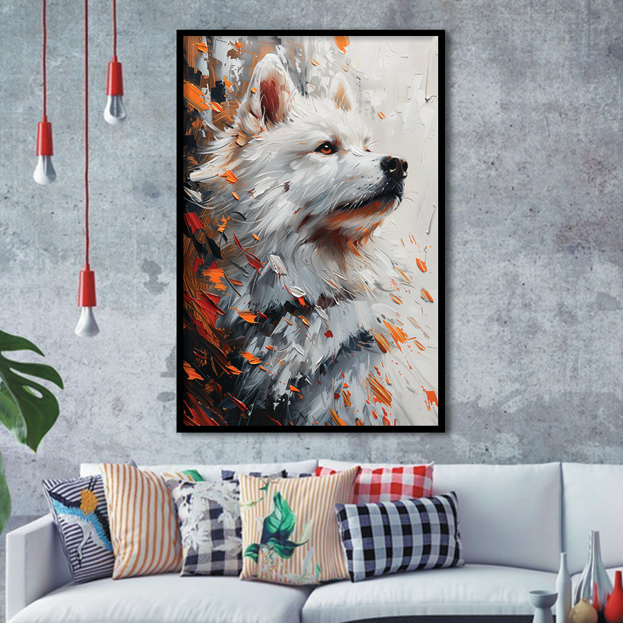 White Samoyed  Portrait, Dog Oil Painting, Pet Lover Art, Framed Art Prints Wall Art Decor, Framed Picture Print
