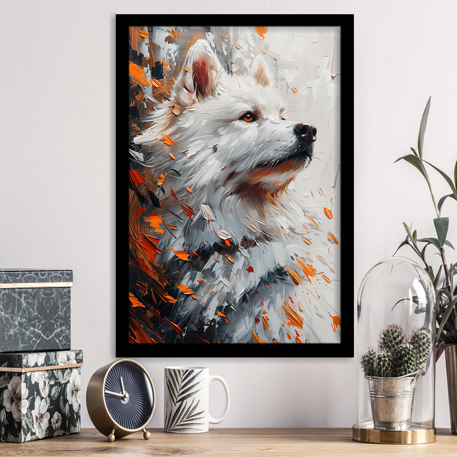 White Samoyed  Portrait, Dog Oil Painting, Pet Lover Art, Framed Art Prints Wall Art Decor, Framed Picture Print