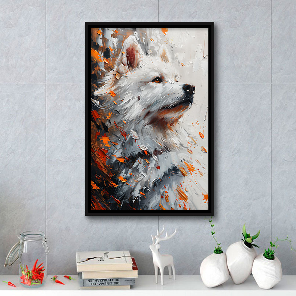 White Samoyed  Portrait, Dog Oil Painting, Pet Lover Art, Framed Canvas Prints Wall Art Decor, Floating Frame